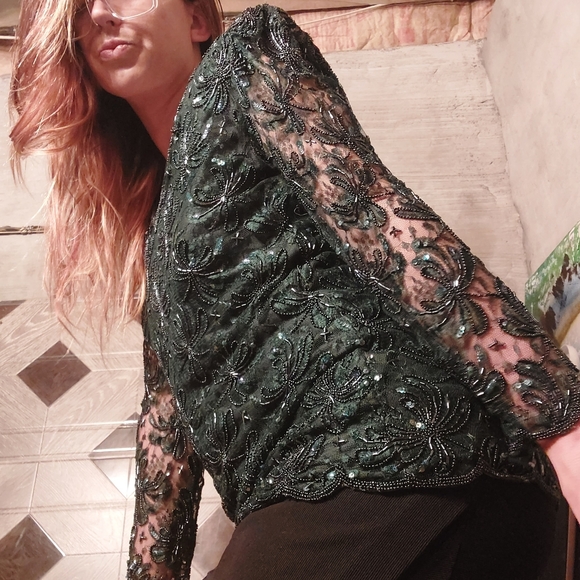 1980's Lawrence Kozar glitz & glam silk mermaid top - Picture 4 of 15